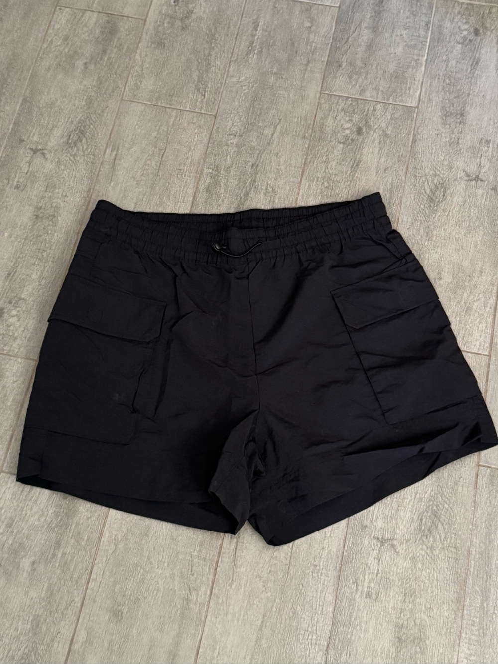 Women's Black Athletic Cargo Shorts with Drawstring Waist